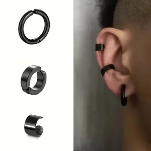 3Pcs Stainless Steel Ear Bone Cuffs, No Piercing Hip Hop Ear Clips, Minimalist Non-Luminous Jewelry for Men Women