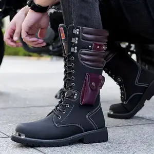 Men’s Outdoor Thick-Soled Non-Slip Fashion High-Top Lace-Up Motorcycle Boots — Versatile Footwear for Boys