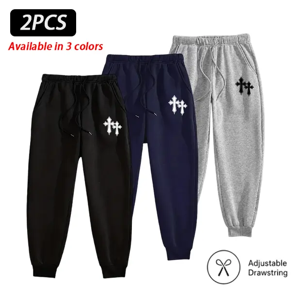Men’s Fitted Graphic Jogger Sweatpants - 1/2/3 Pack, Casual Streetwear Bottoms with Elastic Waist, Drawstring, Side Pockets, Cuffed Ankles, Digital Print, Figure-Flattering Clean Back, for Daily Wear, Lounge, Do Not Bleach, Hang Dry