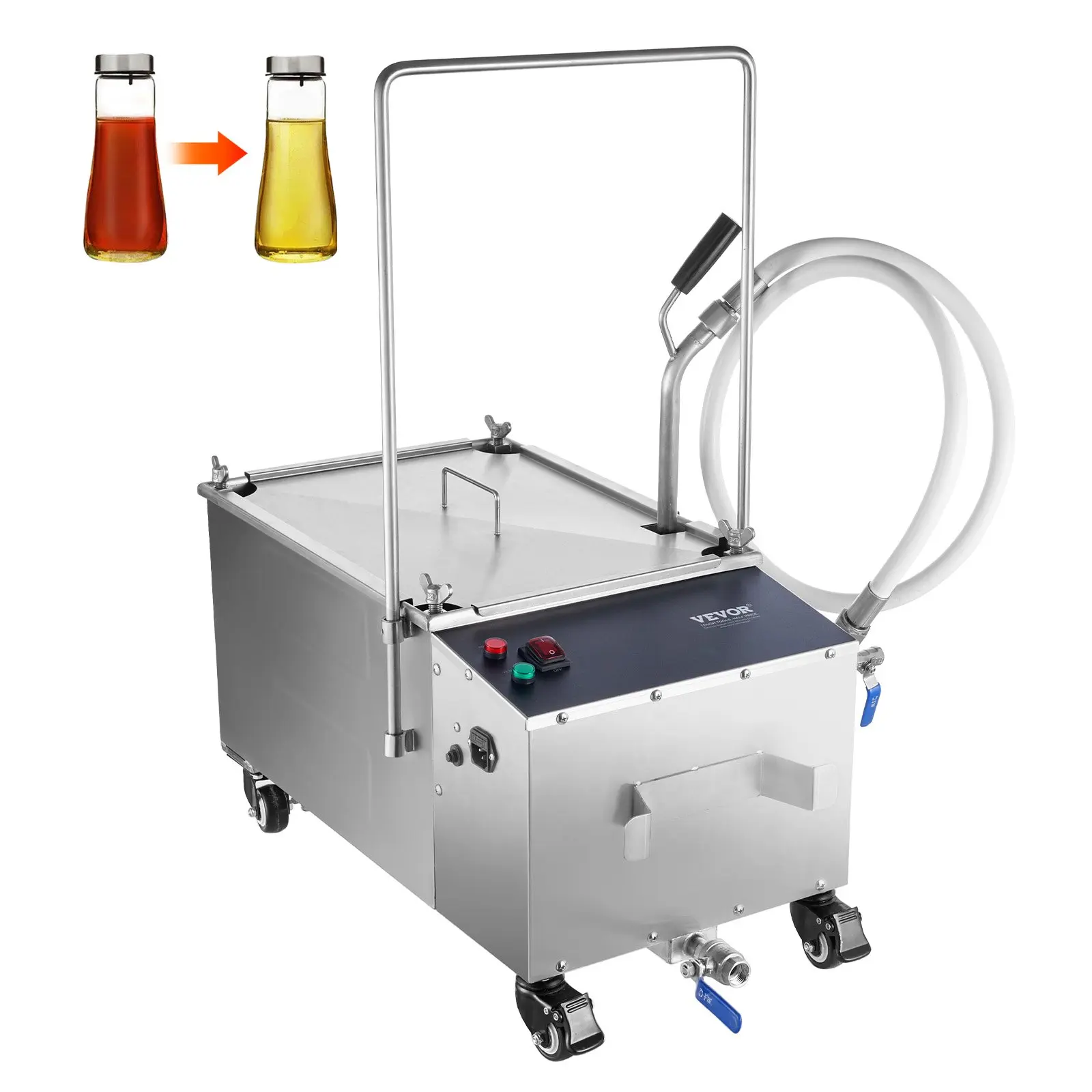 VEVOR Mobile Fryer Filter Unit, 38L Large Tank Stainless Steel, 10 L/min High-Speed Filtering, 1.5 mm Thick Smooth Surface, Swivel Casters, Included Oil Hose, 98% Impurities Removed, Restaurant Use, Oil Replacement Cost Savings, Compact