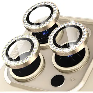 Tempered Glass Camera Lens Protector, 1 Set Rhinestone Decor Lens Protective Cover, Phone Accessories Compatible with iPhone 12 Pro Max 16 Pro Max, Casing, Protection, Installation