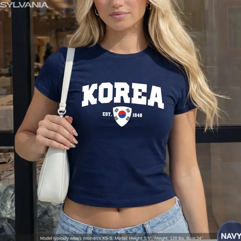 Korea Baby Tee, Korea Flag Graphic Baby Tee, Cultural Pride Crop Top, Soccer Fan Outfit