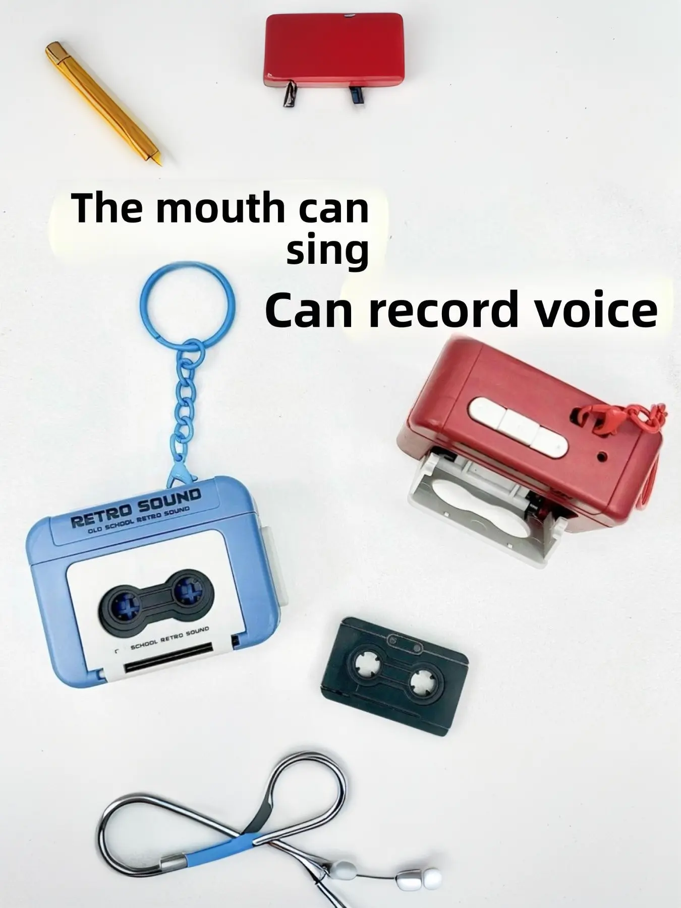 New Mini Retro Vintage Tape Recorder Trendy Cute Keychain Couple's Gift with Recording Function Fun Music Box Pendant Ornament Valentine's Day Gift