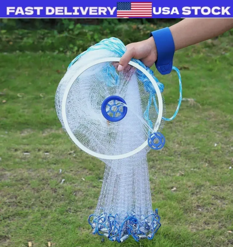6-16Ft Fishing Cast Net w/Zinc Ring Bait Easy Throw Hand Cast Strong Nylon Mesh