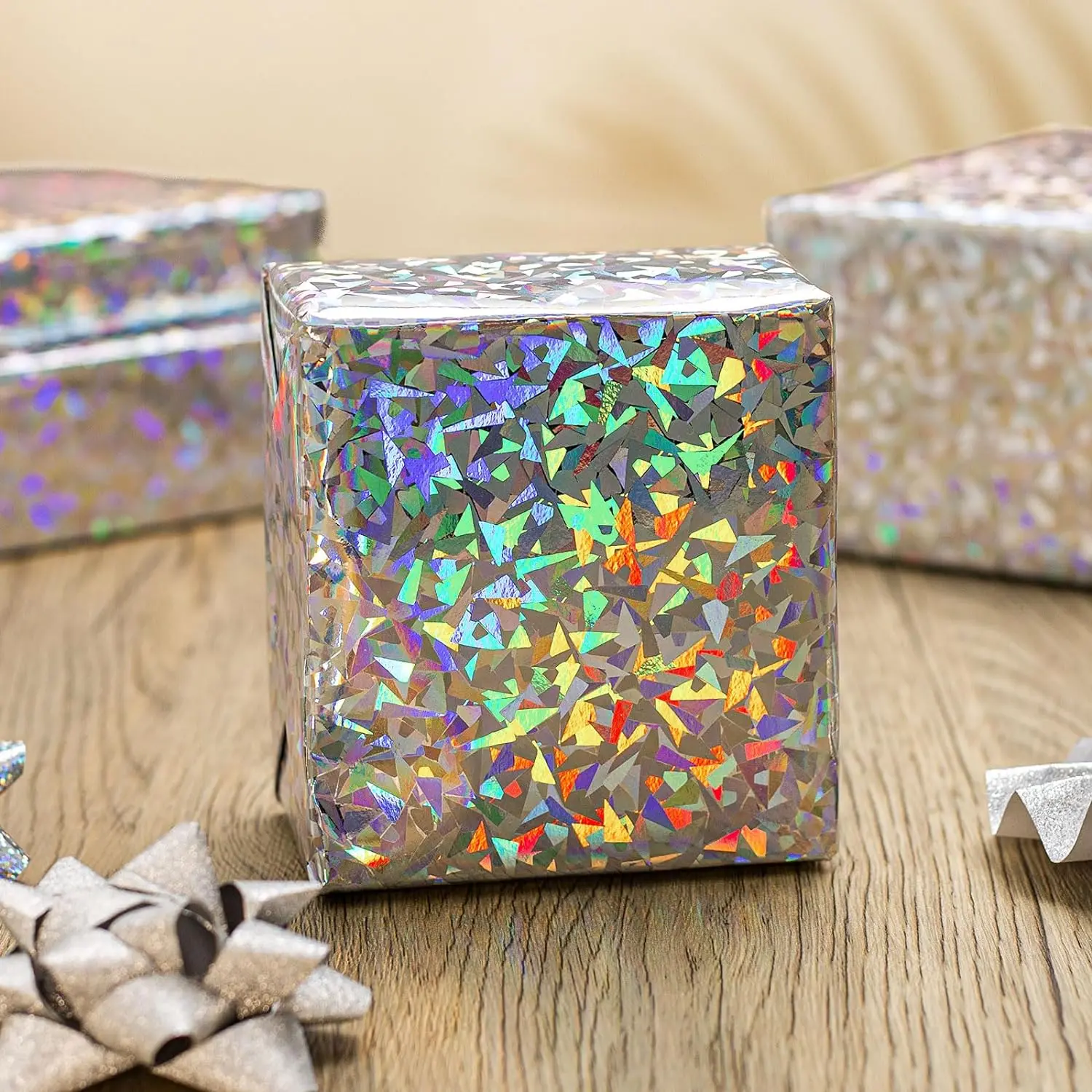 Holographic Foil Colorful Wrapping Paper - Mini Roll - Silver Cracked Ice Print 17 Inch X 32.8 Feet Perfect for Birthday,Wedding,Baby,Bridal Shower,Graduate Party and more Occasions