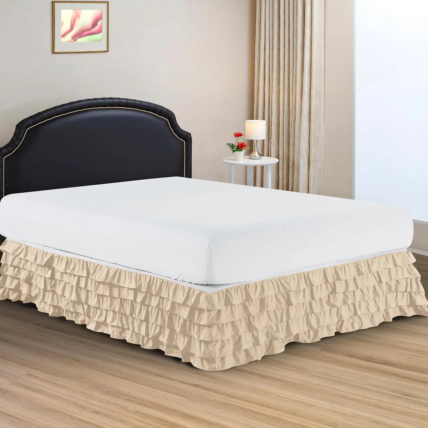 Mocassi 1-Piece Multi-Ruffle Bed Skirt, 1800 Thread Count Hotel Premier Microfiber with 15in Drop