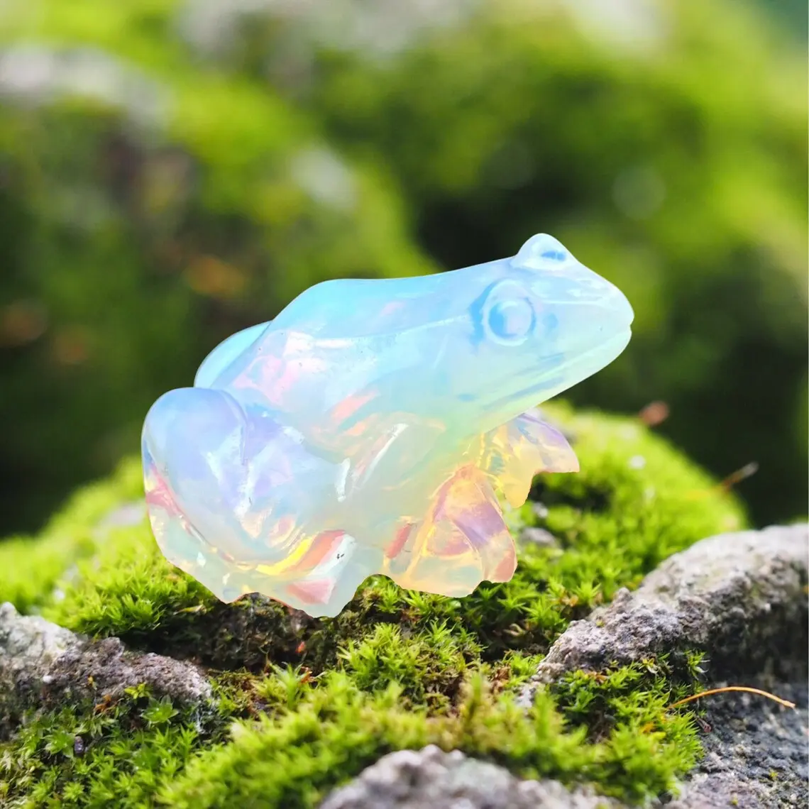 Sofia Opalite Crystal Frog Statue Handcrafted Blue Clear Gemstone Frog ...