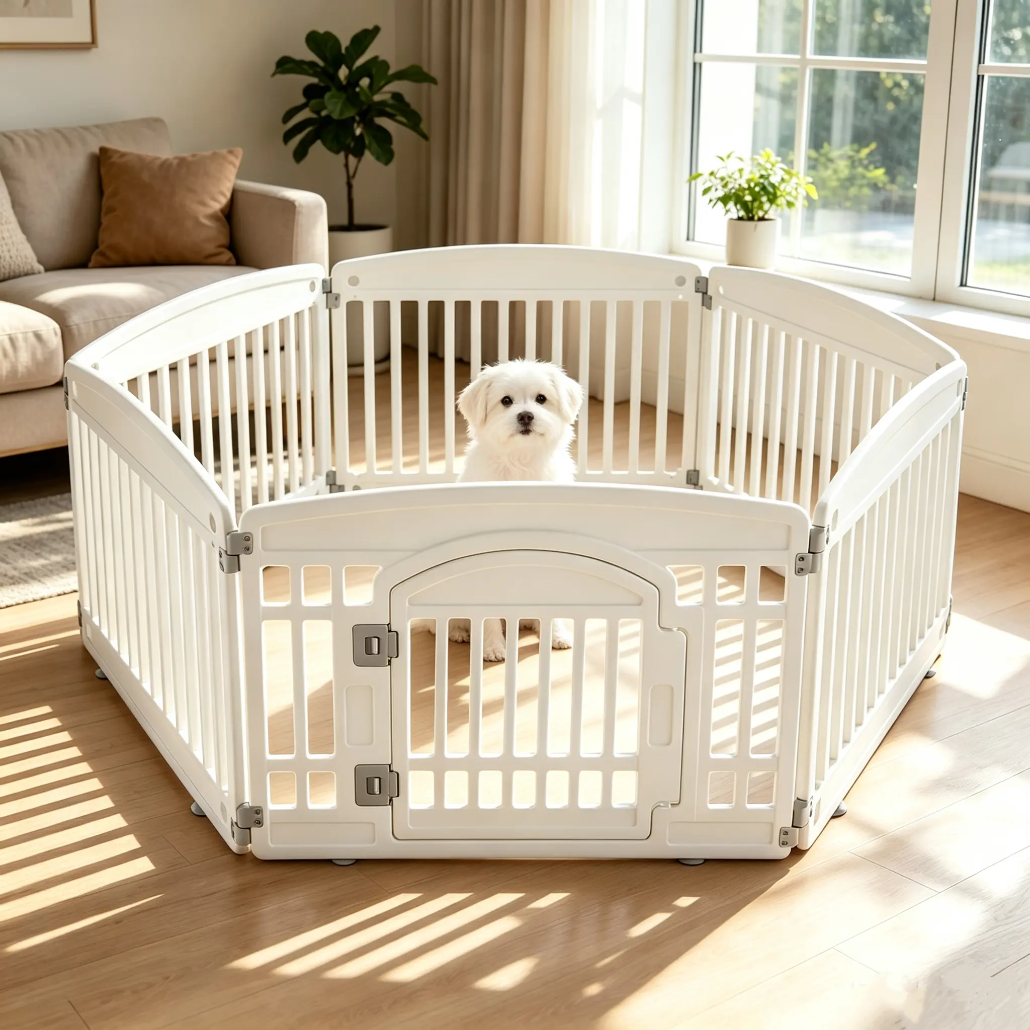 【Back To School 】Sweetcrispy Plastic Pet Playpen Gate, Durable Puppy Exercise Playpens with Lockable Door, Non-Slip Bottom, Portable for Indoor & Outdoor Use, Playpen Gate Playpens, Portable Puppy Fence, Puppy-Proof Playpens