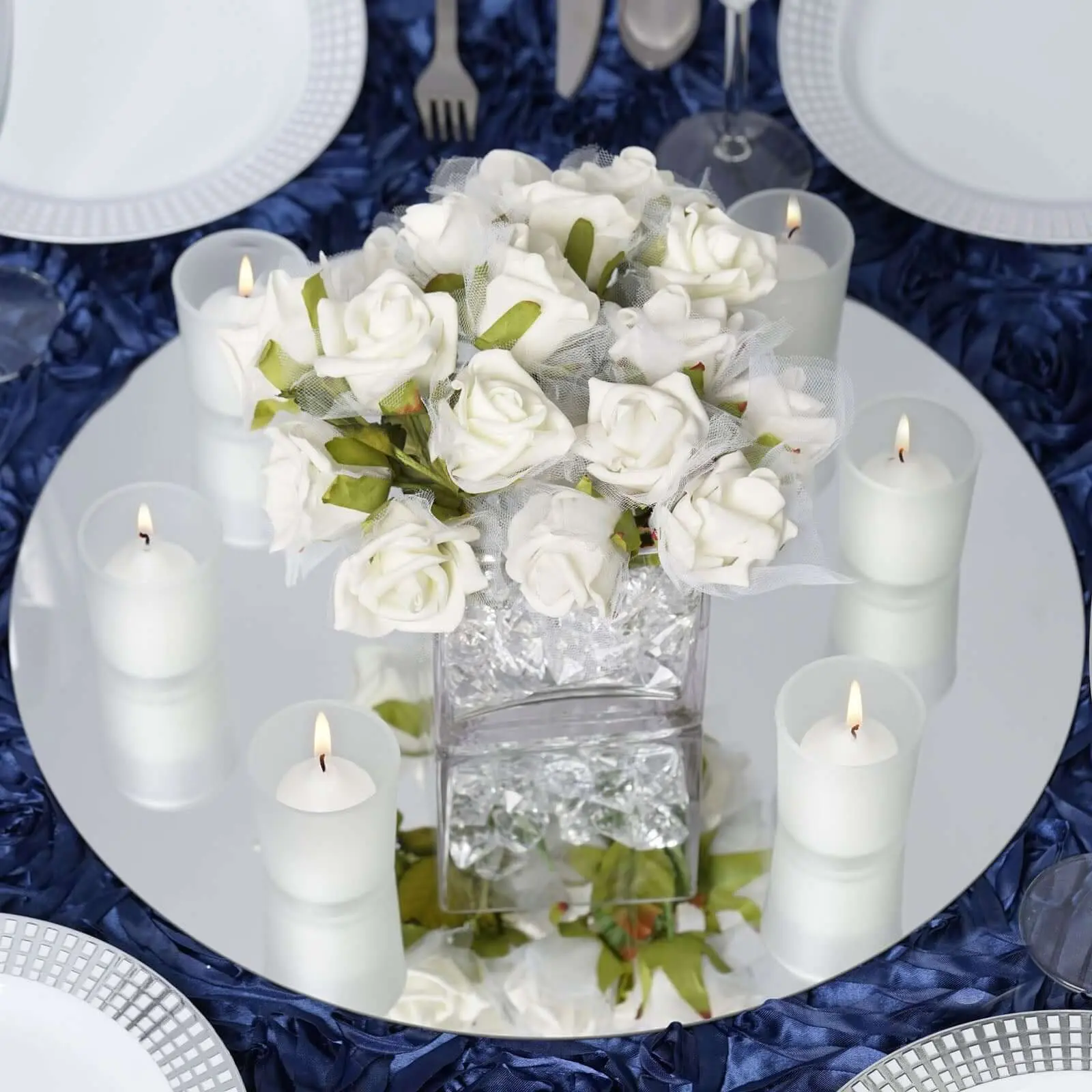 4-Pack Glass Mirror Table Centerpiece 16" Round Hanging Wall Decor - Reflective Event Decorations