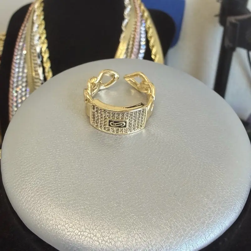 Women's Adjustable Size 6 Premium Gold Finish Elegant Zirconia Ring