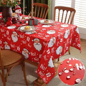 Christmas Holiday Tablecloth for Rectangle Tables, 60 x 84 Inches Winter Spill-Proof Washable Polyester Santa Claus Wrinkle Free Printed Oblong Table Cover,Red Table Cloth for Home, Dinner, Party