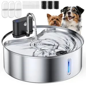 【CityFlee】 12L Wireless Dog Water Fountain for Large Dogs or Multiple Cats: 304 Stainless Steel Bowl - 3.2Gal/406oz Super Quiet with Visual Water Level - Great for Multi-Pet Home, Rechargeable Large Capacity