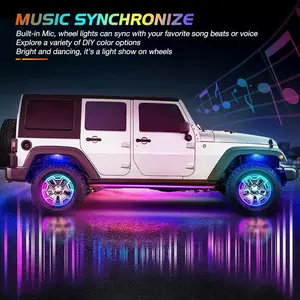 Nilight 4PCS 15.5inchLED Wheel Ring LightsRGB with APP and Remote Control Neon Wheel Rim Lights Million Colors w/Turn Signal and Braking Function for Car Van SUV Truck ledpanel interior lighting brake lights custom lights custom led wheel lights sea light