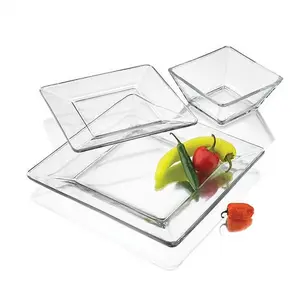 12-Piece Square Clear Glass Dinnerware Set for Elegant Dining Experience - Modern Design & Transparent Material for Versatile Use