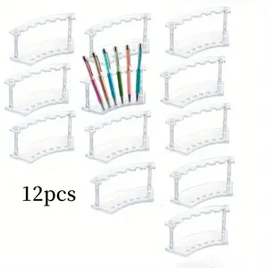 Clear 6 Slots Plastic Pen Display Rack, 3pcs/6pcs/9pcs/12pcs Pen Stand for Craft Shows, Durable Organizer for Pens & Markers, Desk Organizer