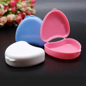 1pc Heart Tooth Retainer Storage Box, Color Plastic Denture Box, Heart Denture Box, Heart Storage Box