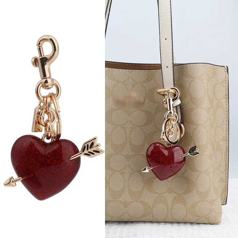 Cute Plush Faux Fur Heart Charm Keychain - Red Women's Bag Accessory, Luggage & Backpack Charms, Heart Charm Keychains