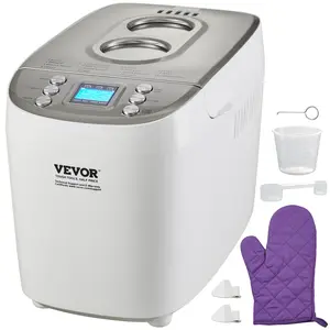 fathersdaygift VEVOR Bread Maker, 15-in-1 3LB Dough Machine, Nonstick Ceramic Pan Automatic Breadmaker with Gluten Free Setting, Whole Wheat Bread Making, Digital, Programmable, 3 Loaf Sizes, 3 Crust Colors, White