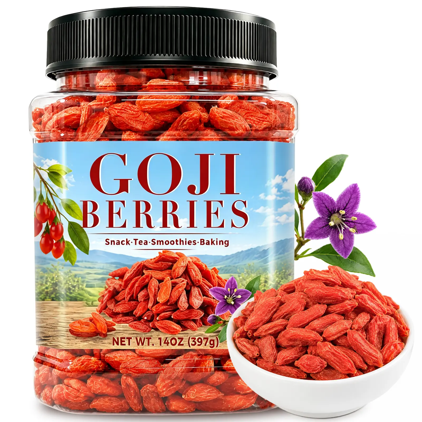 Nature Large Sun-Dried Goji Berries - 14oz Wolfberries Dried Fruits, Ideal for Tea, Yogurt
