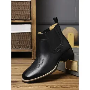 Chelsea Cowboy Boots for Men – Square Toe, Western Style, Classic Casual Work Ankle Boots, Comfortable & Durable Design