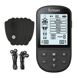 SYMASS TENS Unit Muscle Stimulator, Portable Dual Channel EMS Massager with 24 Modes & 10 Pads for Pain Relief and Muscle Recovery, Lightweight & Rechargeable