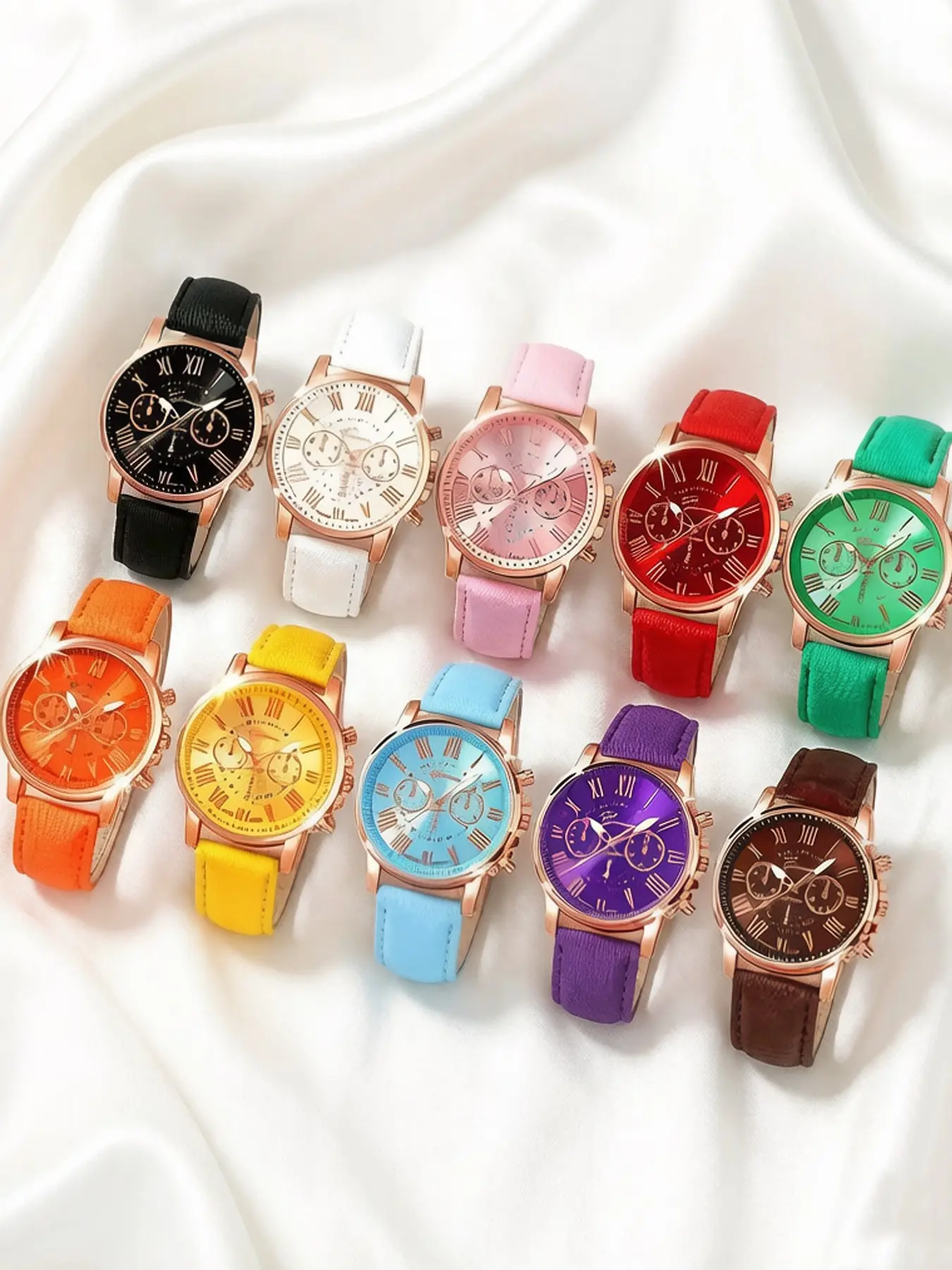 Fashion Watch Set for Women, Casual Round Dial Analog Quartz Watch, with PU Leather Strap, Trendy Watch Set for Daily Use, Fashionable Stylish Watch, Casual Trendy Wristwatch, Analog Watches, Quartz Wristwatches