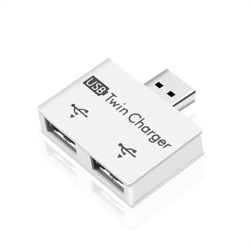 Portable Mini USB Hub To 2 Port Charger Hub Adapter USB Splitter Dual USB Charging Extender for Phone Computer White Dual Usb Ports