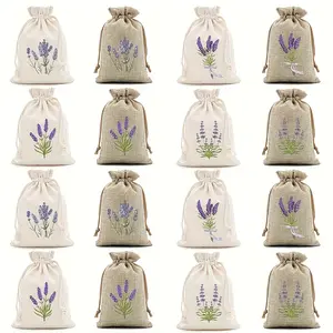 20pcs, canvas lavender pattern gift bags, small item storage pouches for office workers and students. Backpack hanging accessories, sachet bag, graduation season, wedding season, anniversary drawstring gift bags