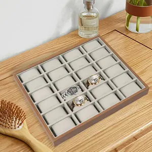 24 Grid Watch Jewelry Tray Organizer Wooden Box Organizer Display Tray Watch Bracelet Display Holder with Removable Pillow for Men & Women Storage and Display