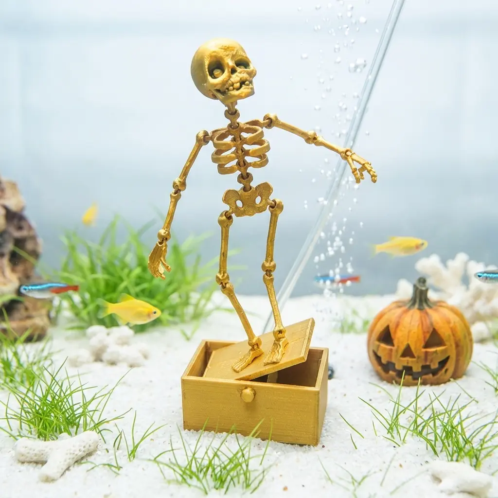 Halloween Fish Tank Aeration Decoration Compatible with Air Pump, Dancing Skeleton Aquarium Air Ornament, Movable Joint Fish Tank Bubbler Decor, Funny Underwater Landscape Ornament, Fish Aquarium Accessories, Aquarium Decorations and Creative Home Decor