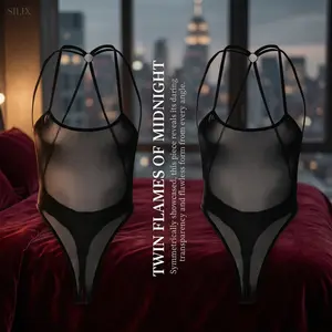 SILIX Elegant Black Sheer Bodysuit | Breathable | Form-Fitting | Summer Women Sleepwear