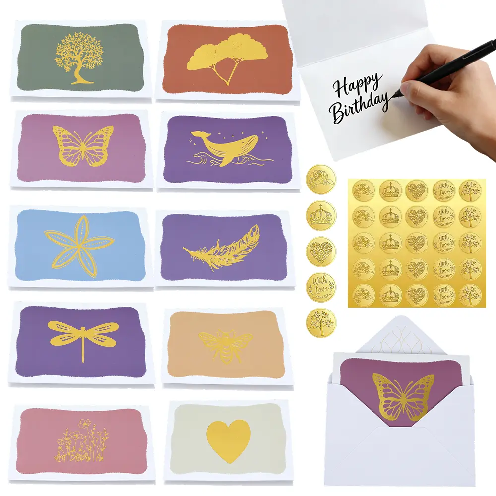 20 pcs Blank Cards and Envelopes Blank Note Cards with Envelopes and Matching Stickers For Thank You, Birthday greeting card and Messages
