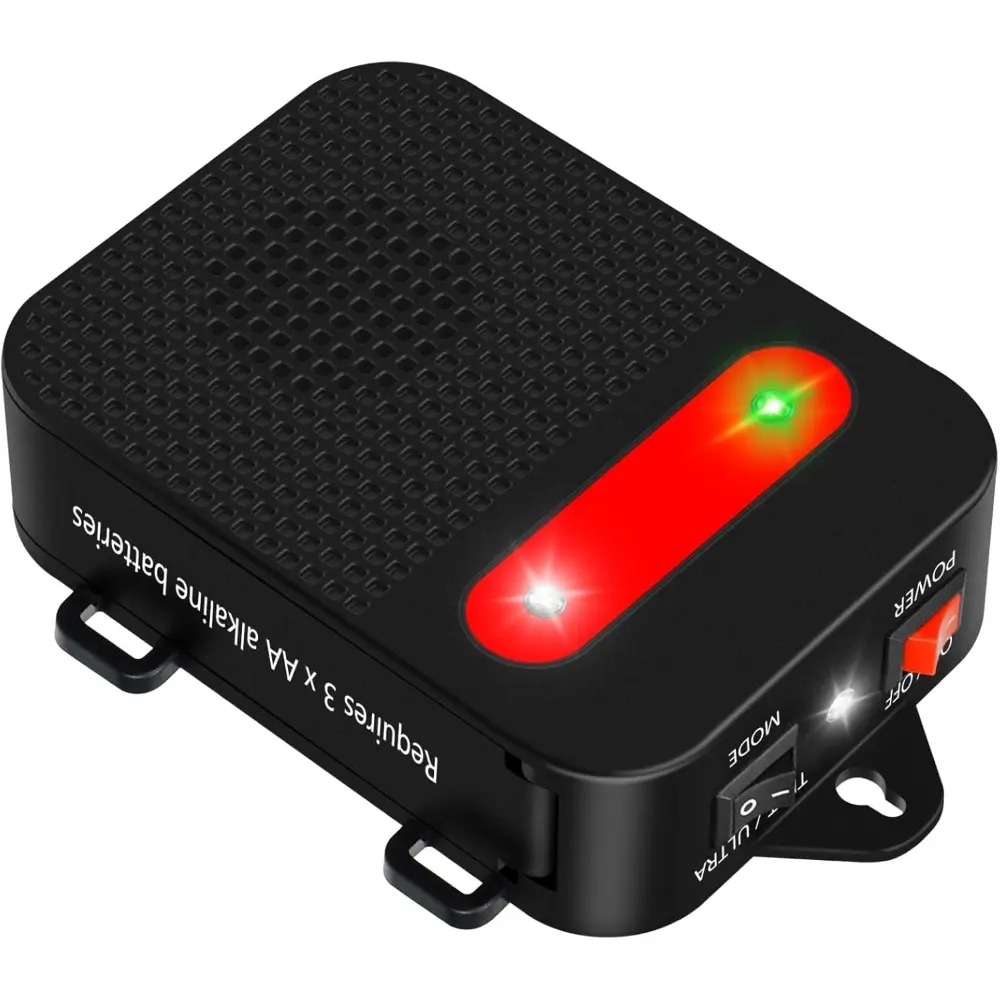 Battery-Operated Ultrasonic Rodent Repellent for Car Engines - Under Hood Pest Deterrent with Batteries, Strobe Lights, 85-Day Runtime, Zip Tie Mount, Auto On/Off - Single Device for Garage, Attic, Martens, Rabbits Control