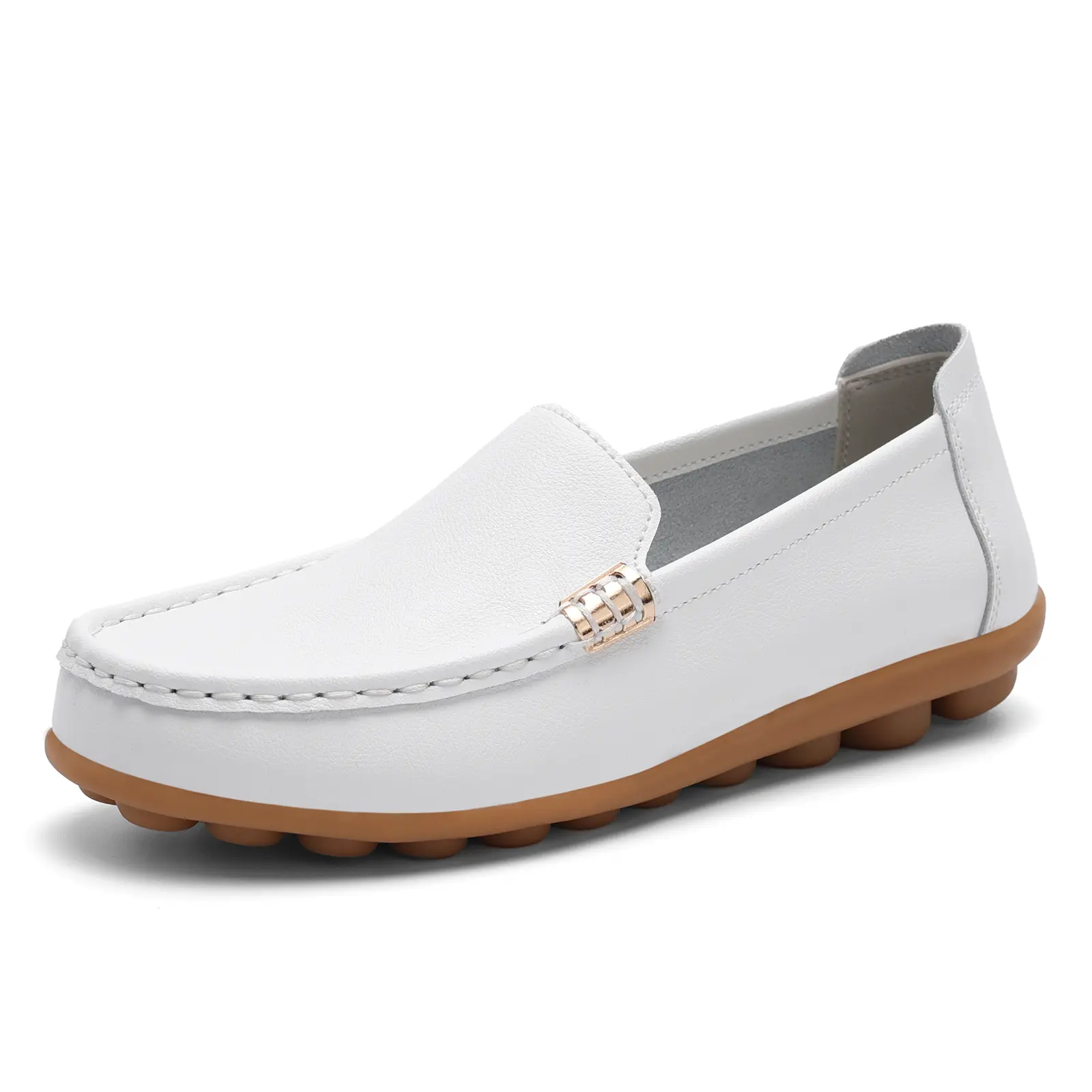 Women's Leather Moccasin Loafers - Slip-On Comfort Flats with Non-Slip Rubber Sole, Everyday Walking & Drive Shoes