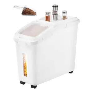 Rice Storage Container, 11.4Gallon/50L Capacity Large Dog Food Dispenser Bin, Kitchen Ingredient Grain Cereal Flour Bin, Pet food Containers with Wheels, Scoop, Scale Line, Airtight Lid, 1 Pack