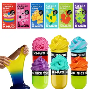 X MUD 8oz 2-Tone Premium Scented Slime Capsule Pack - ASMR Stress Relief Fidget Toy, Glitter Grape, Blueberry Cheese, Butter Slime Top, Rui Rui Squishy， Non-sticky, easy to clean. No mess at all.