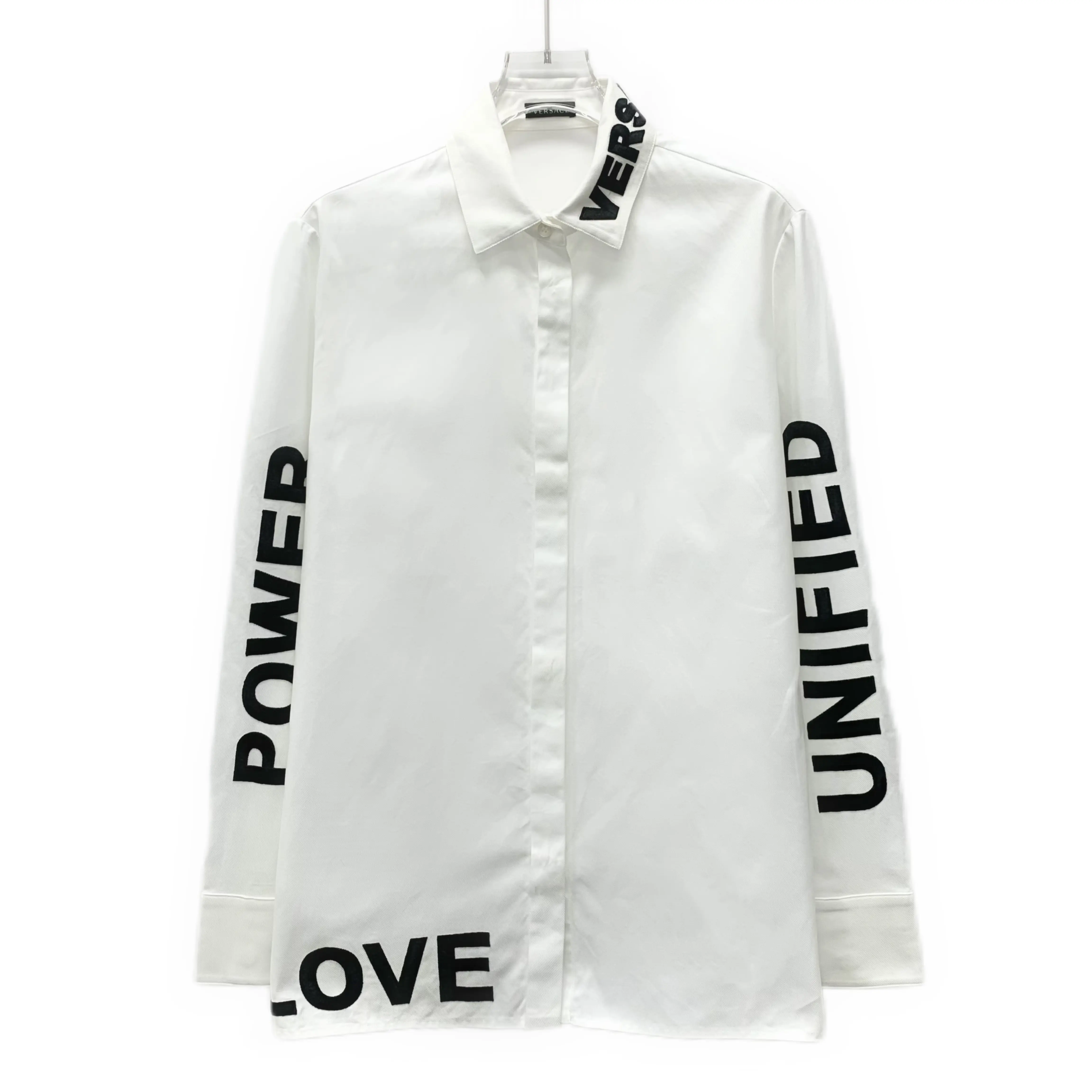 RDLT - Versace White Logo Letter Button-Front Shirt Size 42