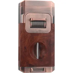 (Gas Not Included)Metal Windproof Lighter, Dual Jet Flame Butane Lighter with Transparent Visible Air Chamber, Adjustable Flame, Refillable and Reusable, Suitable for BBQ, Candles, Outdoor, Camping, Great Gift for Men