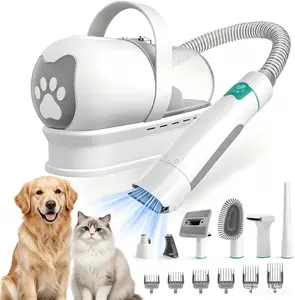 7-in-1 Pet Grooming Vacuum Kit for Dogs & Cats, Includes 6 Guide Combs, Hair Removal Mitts, Rollers, Shedding Brush, and Paw Trimmer (Electric Grooming Clippers for Pet Hair Removal)