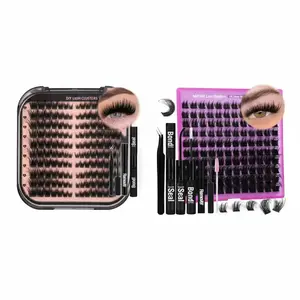 Eyelash Extension Kits Bundle, 2 Sets with Glue, Tweezers, Remover, 40D-80D Mixed Lengths 10-18mm, Black and Colored PVC Lashes for DIY Eye Enhancement, DIY False Eyelashes