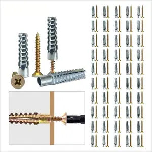 50 Counts Metal Expansion Screws,Heavy Duty Hollow Wall Anchors with Screws,Ldeal for Concrete Wall,Loose Hinge Hole Repair Kits,Hollow-Wall,Wooden Wall and Hinge Hole Repair.
