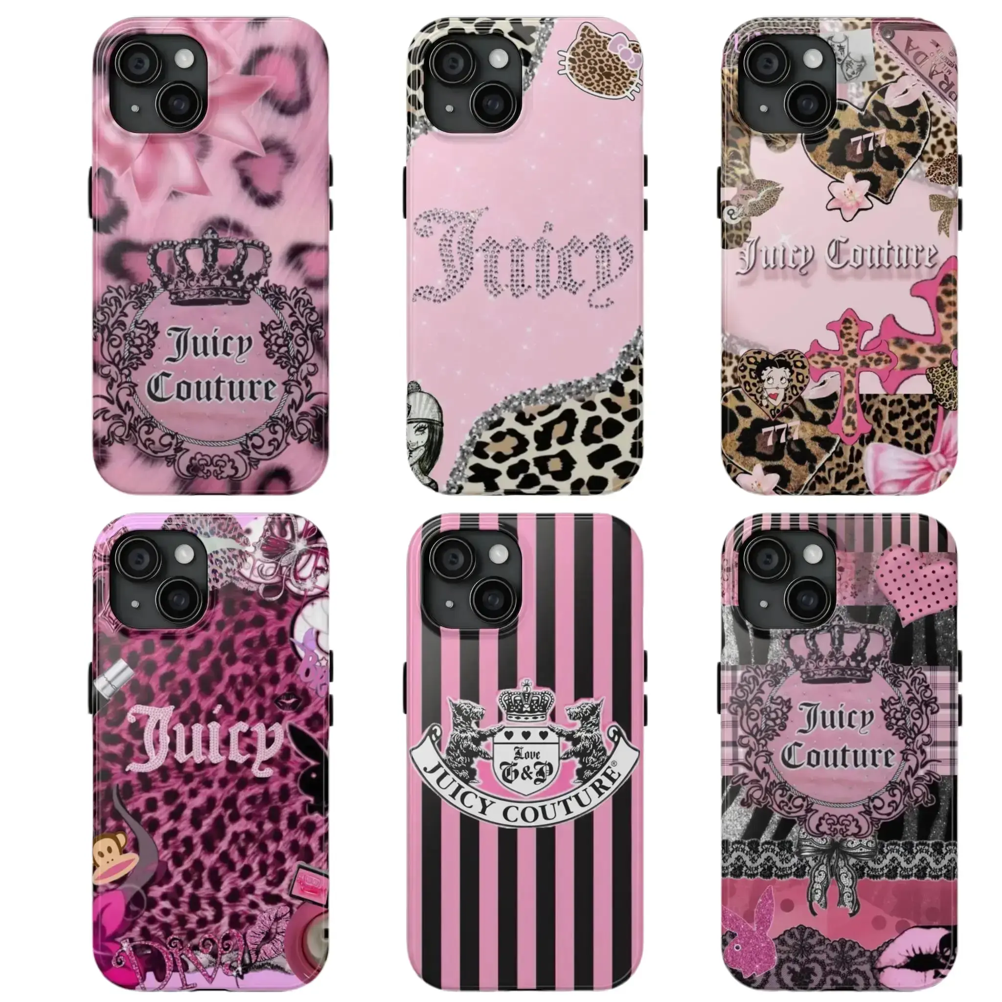 Juicy Couture Leopard Print Phone Case Compatible with iPhone 17 16 15 14 13 12 11 and Samsung Galaxy S21 S22 S23 S24 S25 Skin Friendly Material Designer
