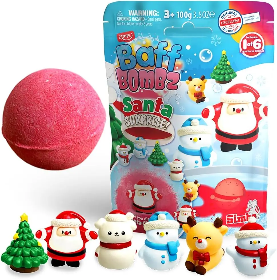 Large 100g Santa Surprise Baff Bombz, Contains 6 Surprise Christmas Toys to Collect in Total, One per Bath Bomb, Stocking Filler for Boys Girls 4 5 6 7 8 9