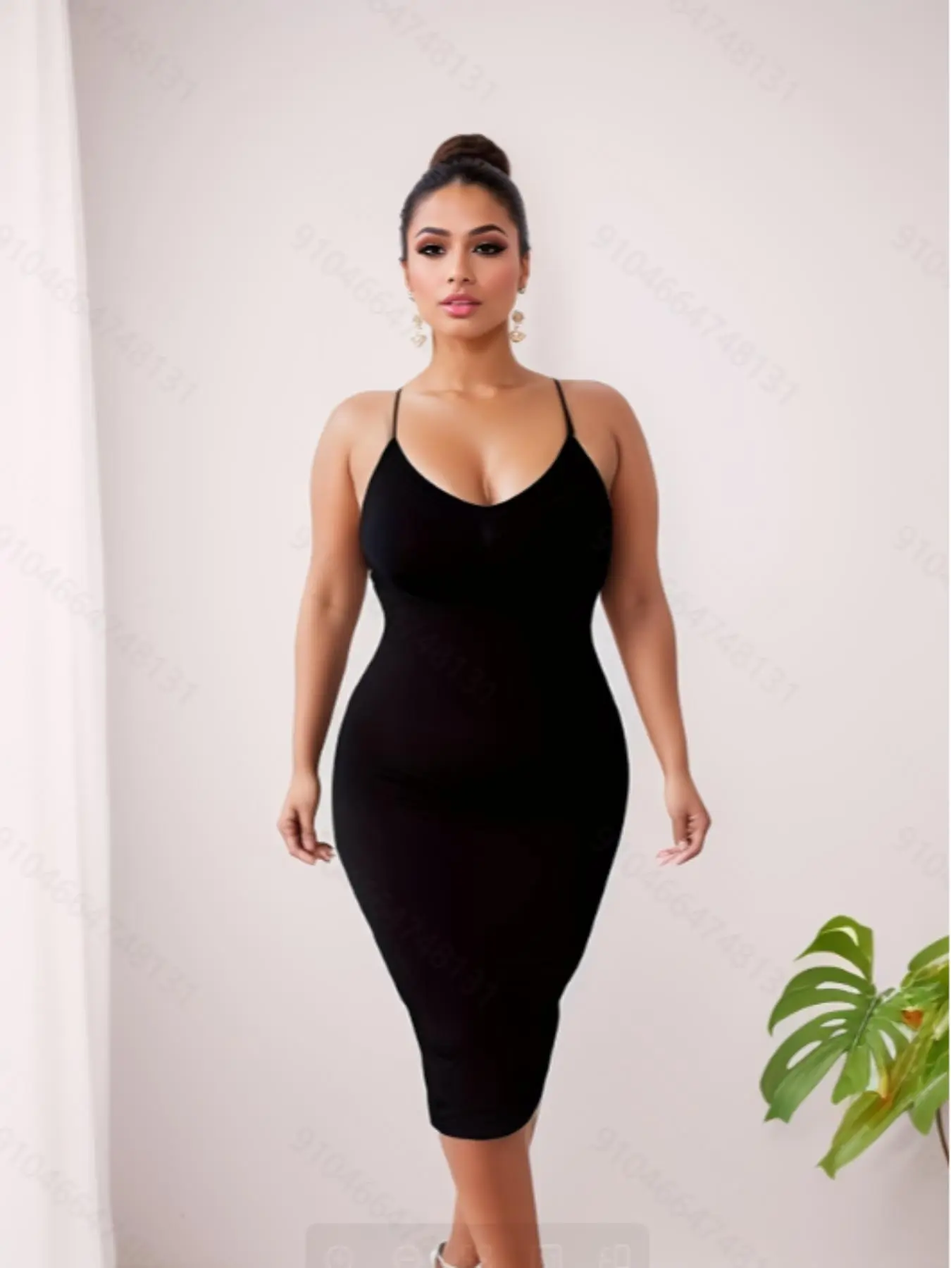 【Plus Size】 Solid Color Cami Knit Spaghetti Strap Sleeveless Shapewear Dress, Fashion Comfortable Shapewear Dress for Daily Wear, Women's Plus Shapewear for All Seasons, Casual, Womenswear, Casual Sleeveless Bodycon Fit Dress, Bodycon Knitted Dress
