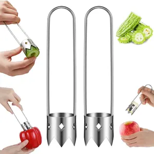 2PCS Red Bell Pepper Seed Corer, 2026 Upgraded Multifunctional Fruit and Vegetable Core Remover, 304 Stainless Steel Apple Corer Remover for Kitchen Gadgets - Easy to Clean