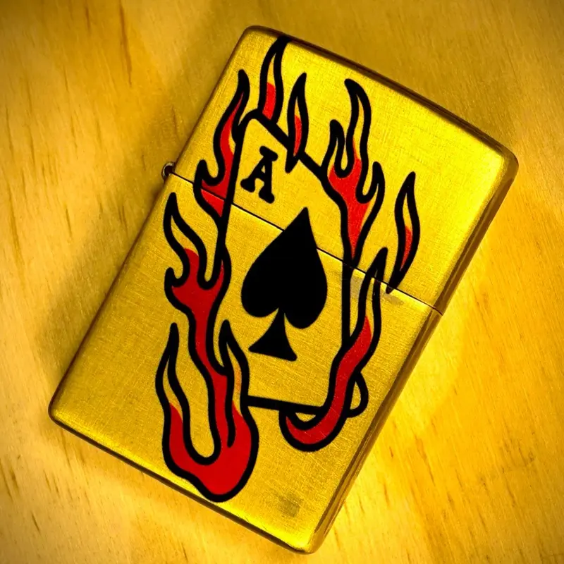 Custom gold flaming Ace card Zippo Lighter