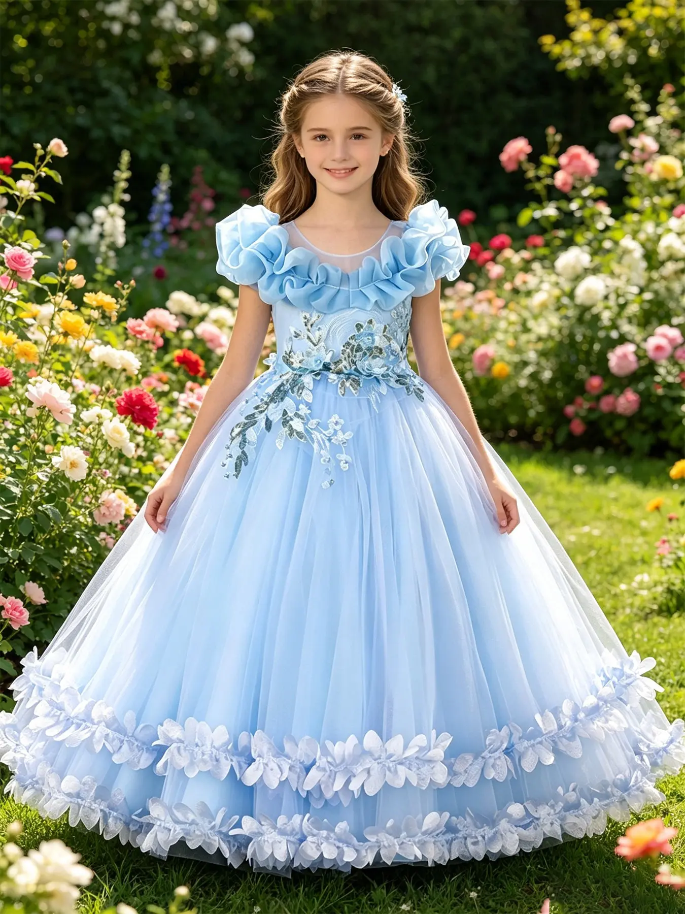 High-End Girls' Dress, Flower Girl Wedding Gown, Princess Birthday Dress, Princess Ball Gown, Child Hostess Walk Show Costume, Elegant Party