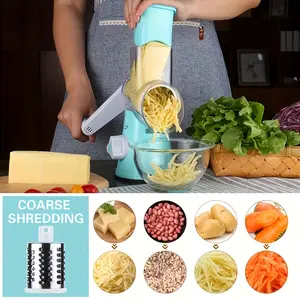 Four-piece set includes all accessories, three-in-one multi-functional convenient manual rotary cheese and vegetable potato grater - one contains 3 interchangeable grater rollers, multi-functional kitchen utensils, and meal preparation tools