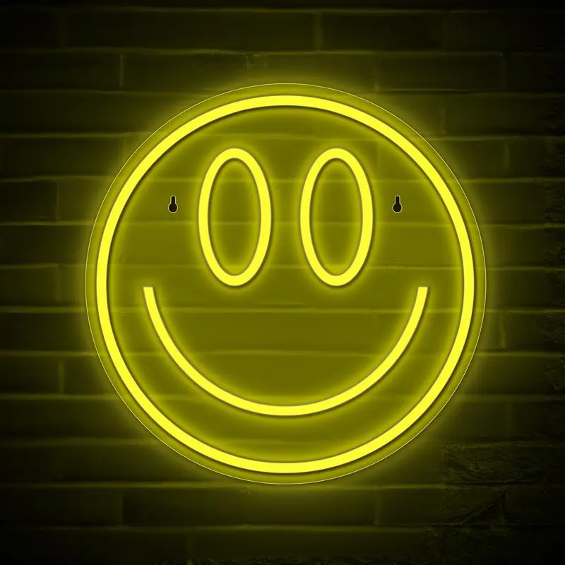 Yellow Smile Face LED Neon Sign - USB-Powered High-Quality Indoor Lighting, Wall Decor for Bedroom Gamers’ Gaming Setup, Indoor Use by