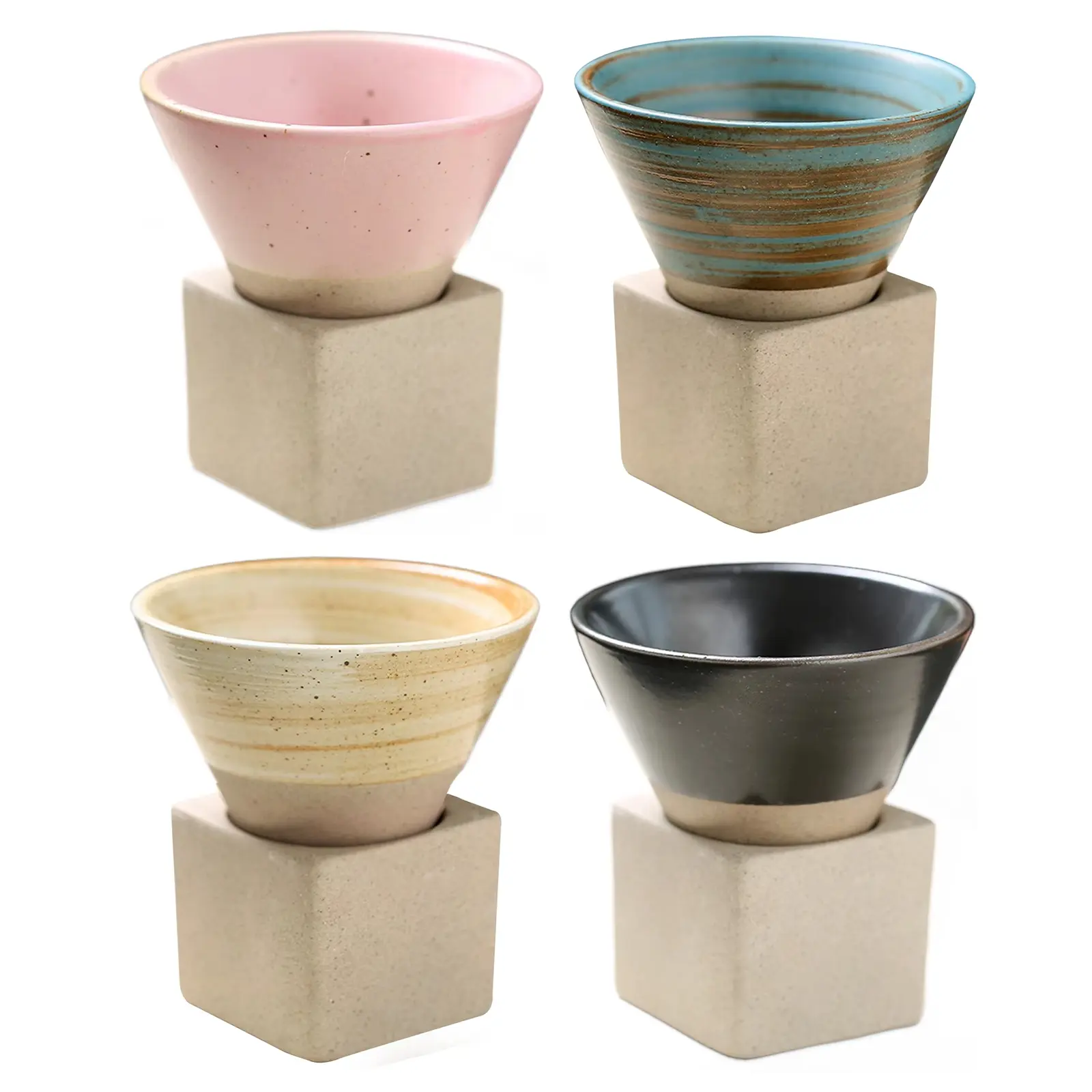 Vintage Triangular Ceramic Coffee Mugs Cup Set, Ceramic Cups, 4-Piece 100ML Capacity, Unique Gift for Home & Restaurant Use, Perfect for Parties & Celebrations